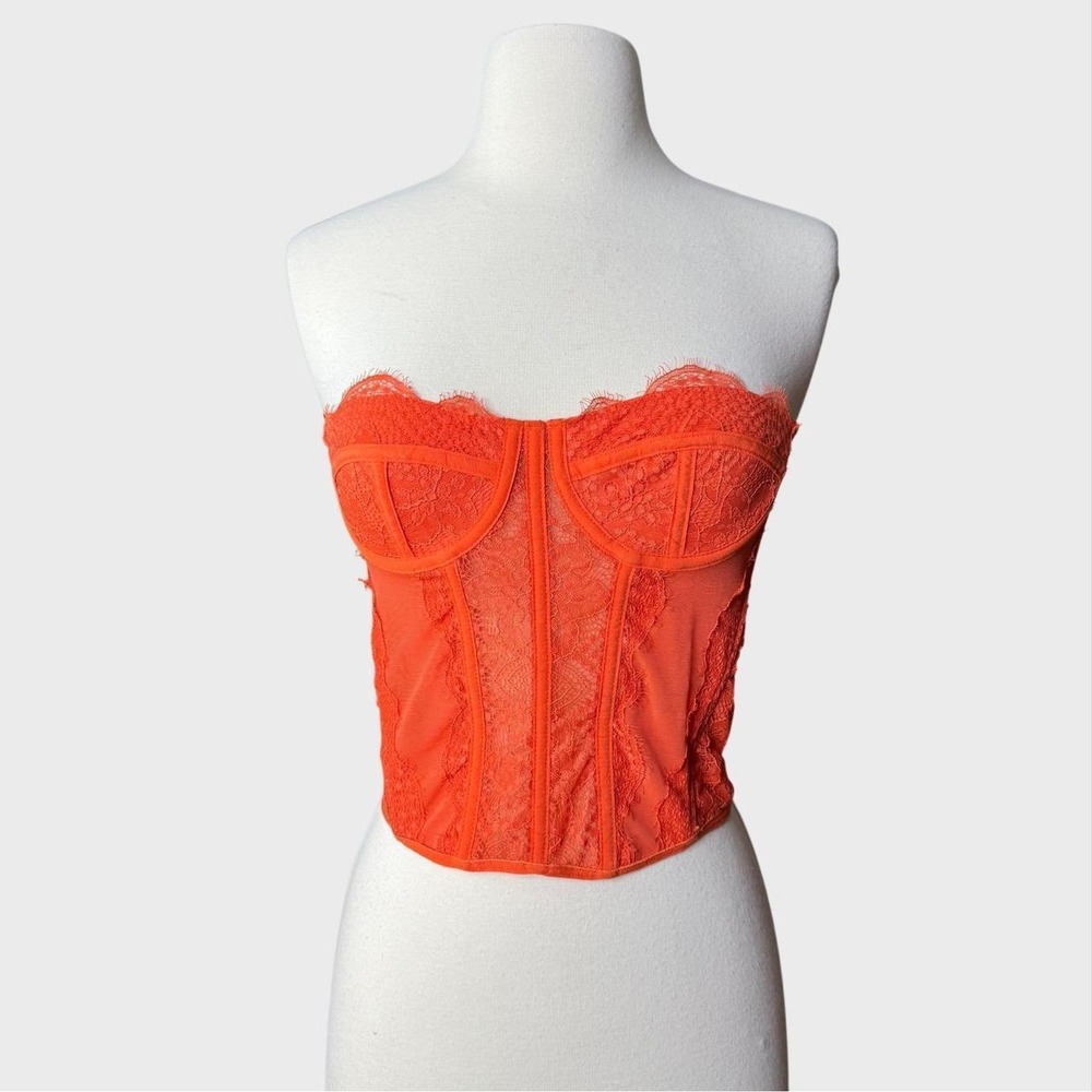 XS-Small Orange Lace Bustier - Cyberpunk Rococo Victorian Pinup Boudoir